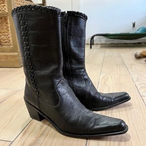 Short Black Leather Boots Men Size 7, Women Size 8